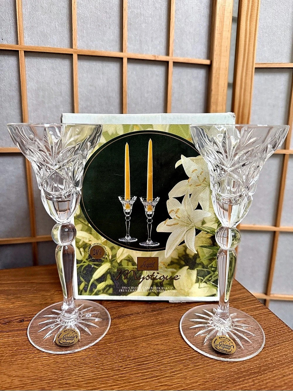 Stunning 1994 Cristal d’Arques Lead Crystal Candlesticks Set of 2-Made in France